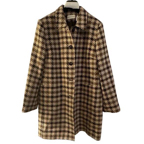 ALFRED DUNNER Vintage Houndstooth Wool Jacket in Cream and Brown, Size 14 - Picture 1 of 4